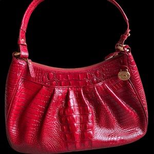 Brahmin Red Croc Embossed Shoulder Satchel